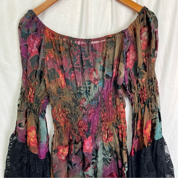 Marrika Nakk Burnout Velvet Sheer Floral Top Witchy Black Lacy Whimsigoth Fairy - Picture 11 of 16